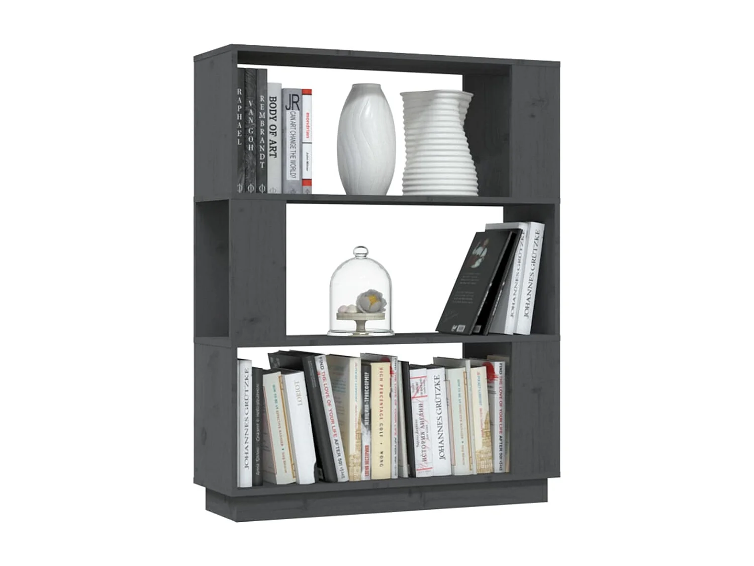 Boekenkast/kamerscherm 80x25x101 cm massief grenenhout grijs