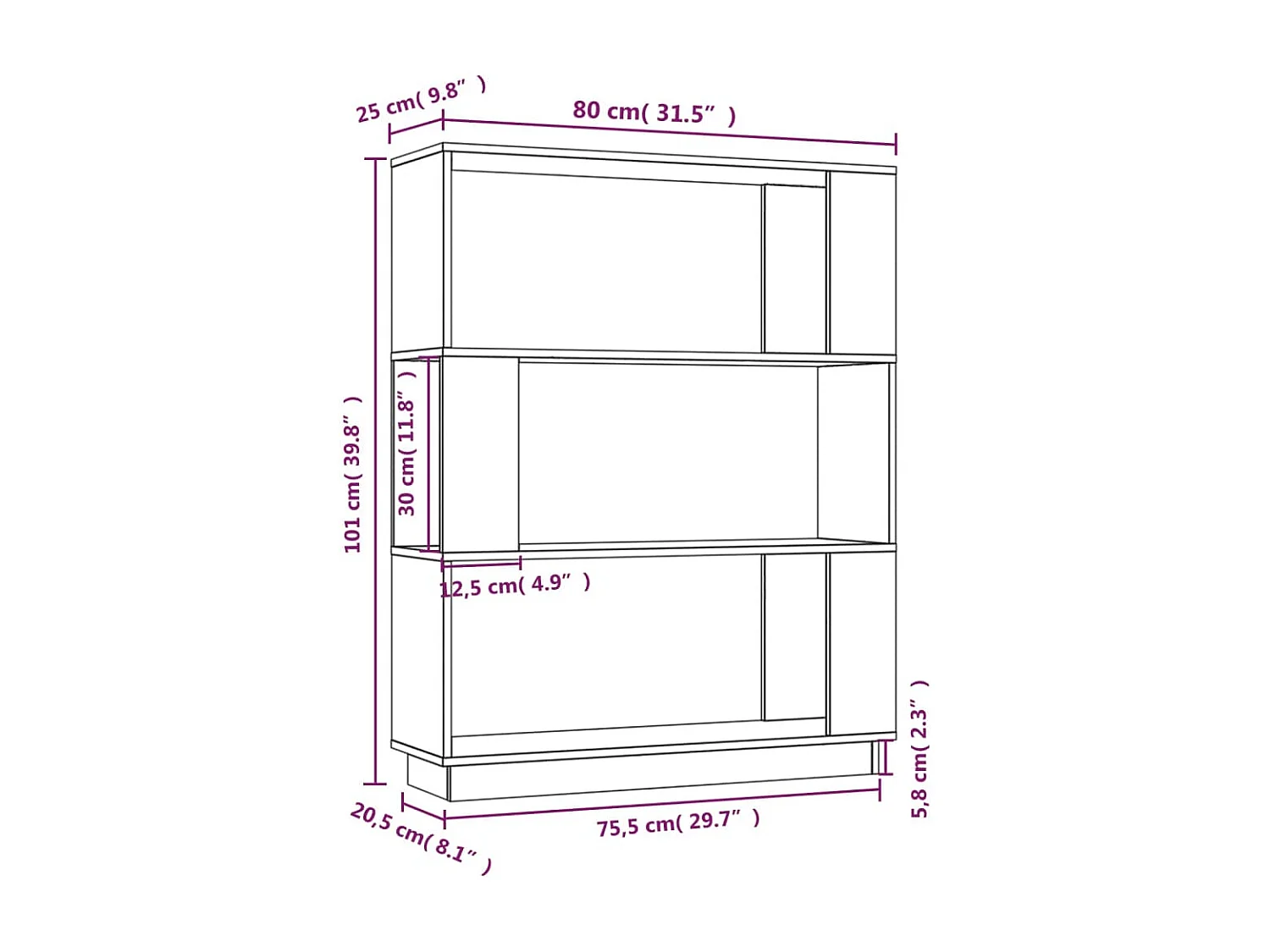 Bibliothèque/Séparateur de pièce Gris 80x25x101 cm Pin solide