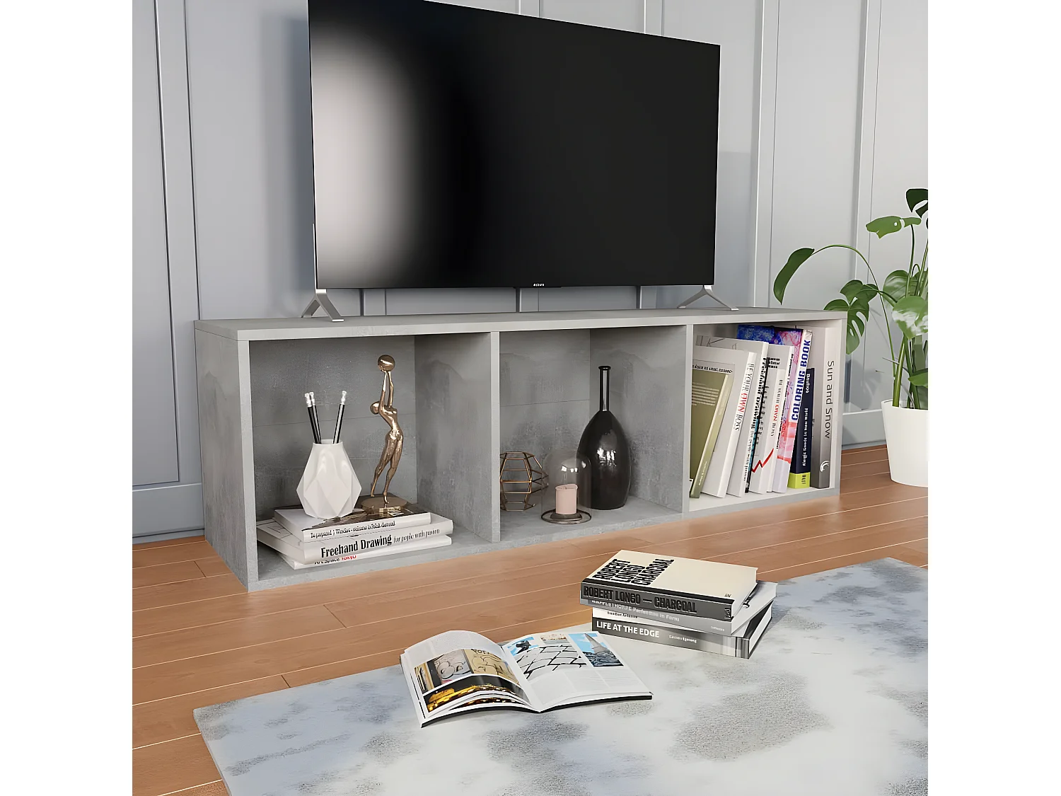 Boekenkast/tv-meubel 36x30x114 cm bewerkt hout betongrijs