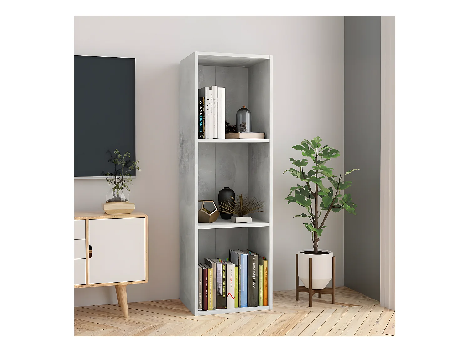 Bibliothèque/Meuble TV Gris béton 36 x 30 x 114 cm Aggloméré