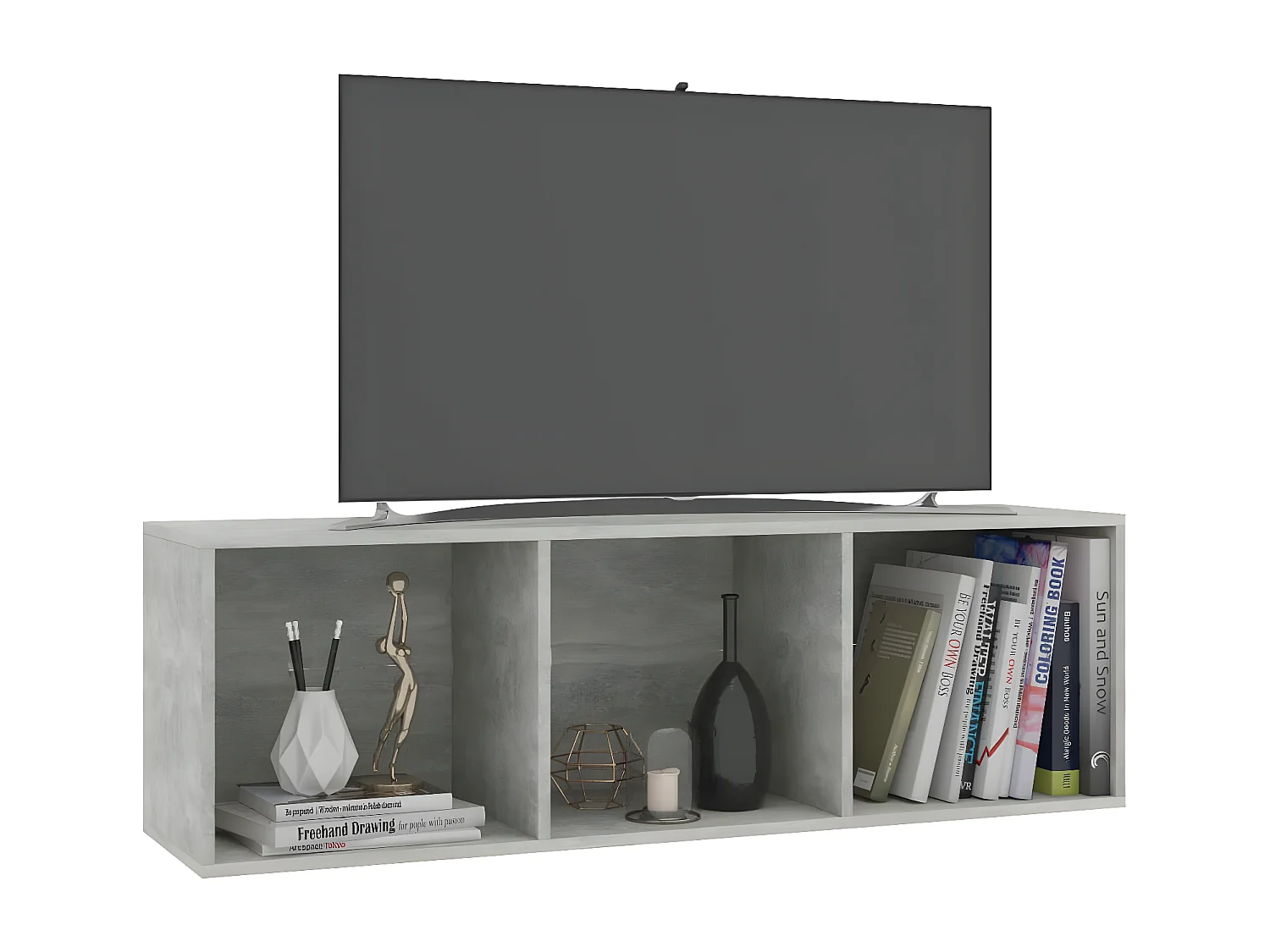 Boekenkast/tv-meubel 36x30x114 cm bewerkt hout betongrijs