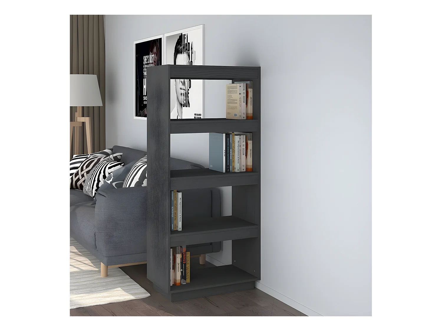 Bibliothèque/Séparateur de pièce Gris 60x35x135 cm Pin massif