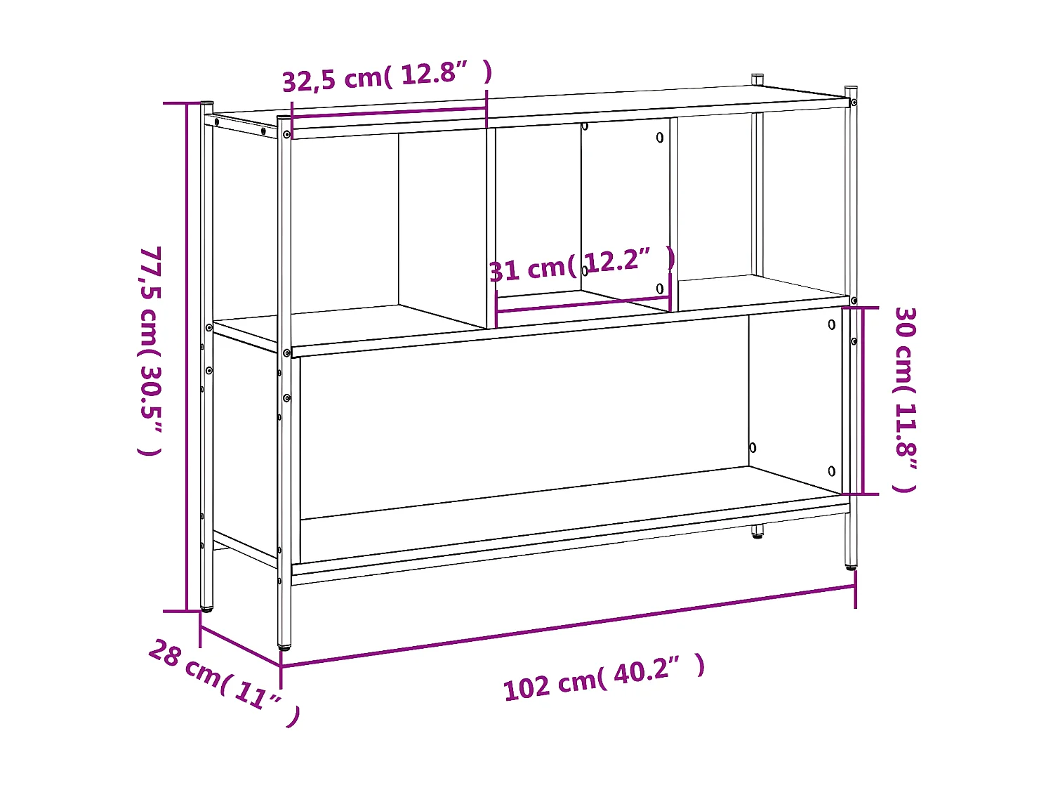 Bibliothèque sonoma gris 102x28x77,5 cm bois d'ingénierie