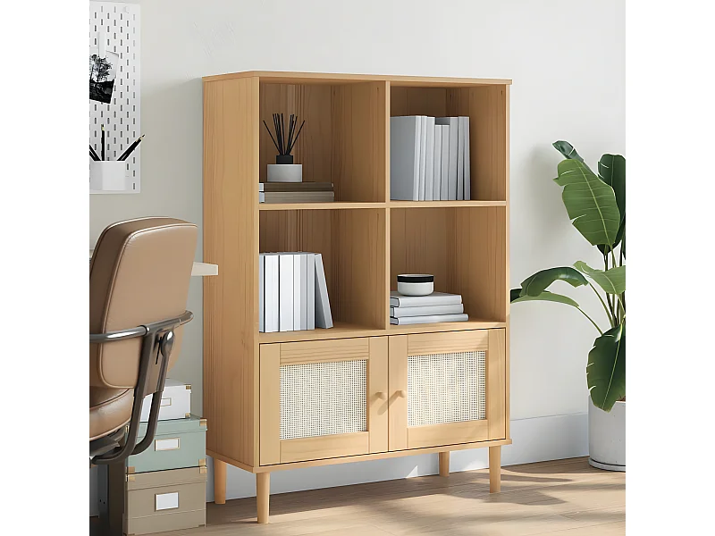 Estantería SENJA aspecto ratán madera pino marrón 90x35x130 cm