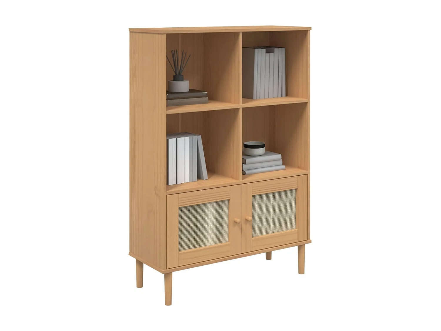 Bibliothèque SENJA aspect de rotin marron bois massif de pin