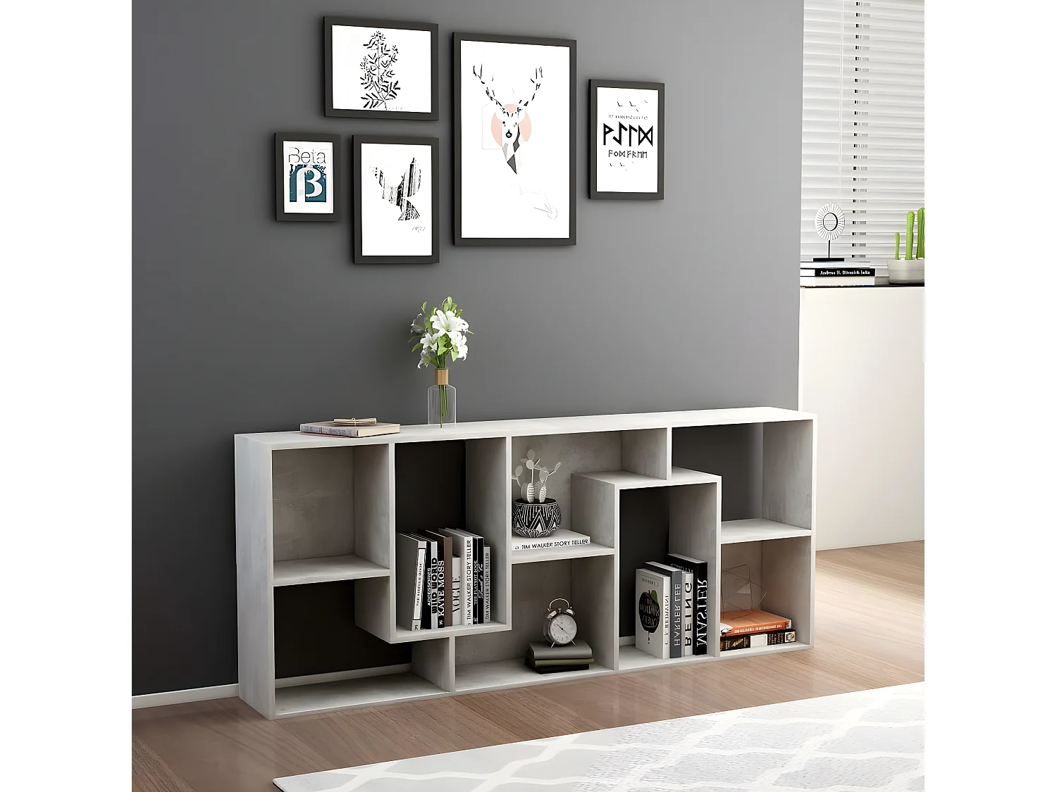 Bibliothèque Gris béton 67x24x161 cm Aggloméré