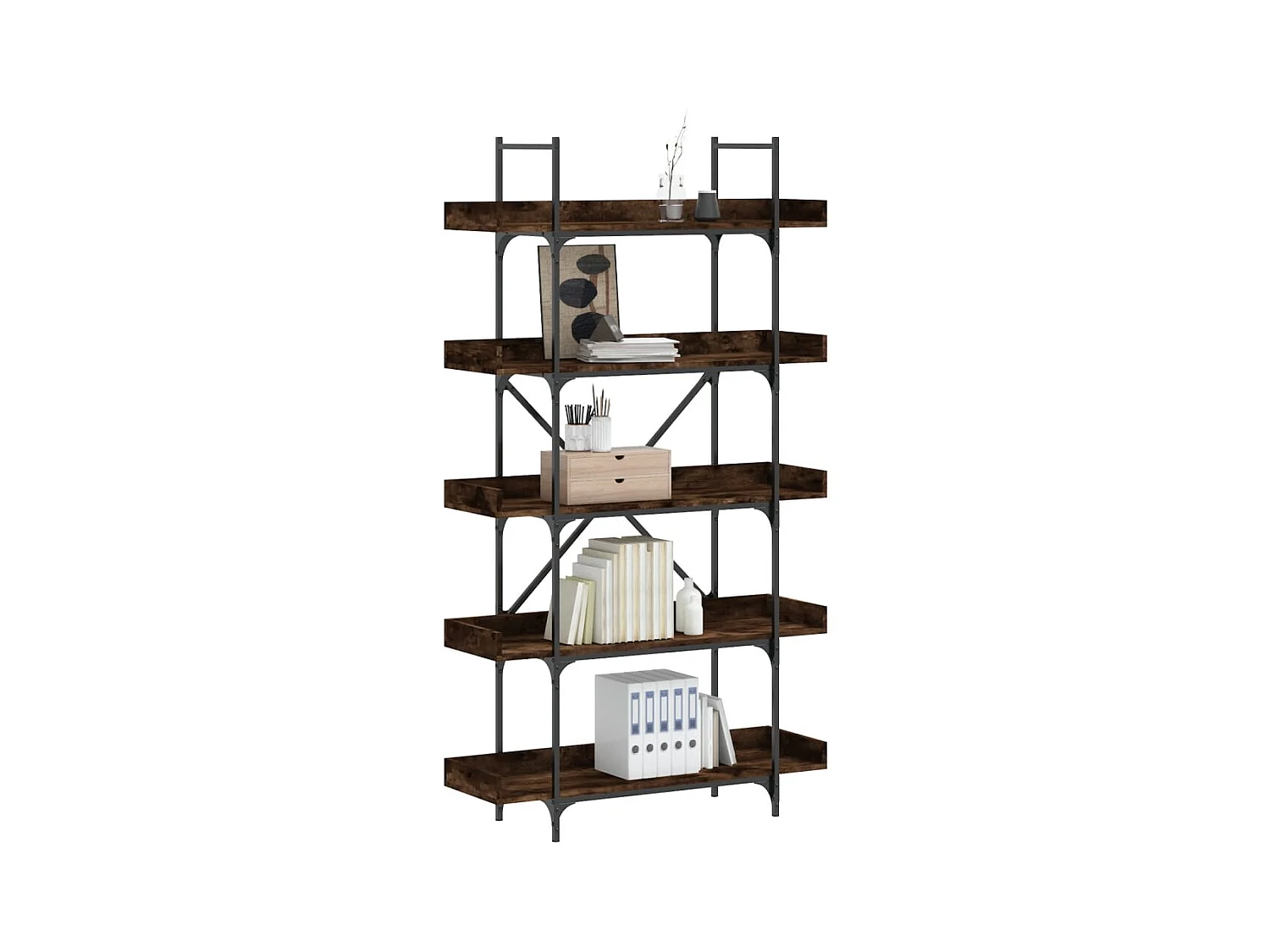 Bibliothèque 5 niveaux chêne fumé 100x33x180,5 cm