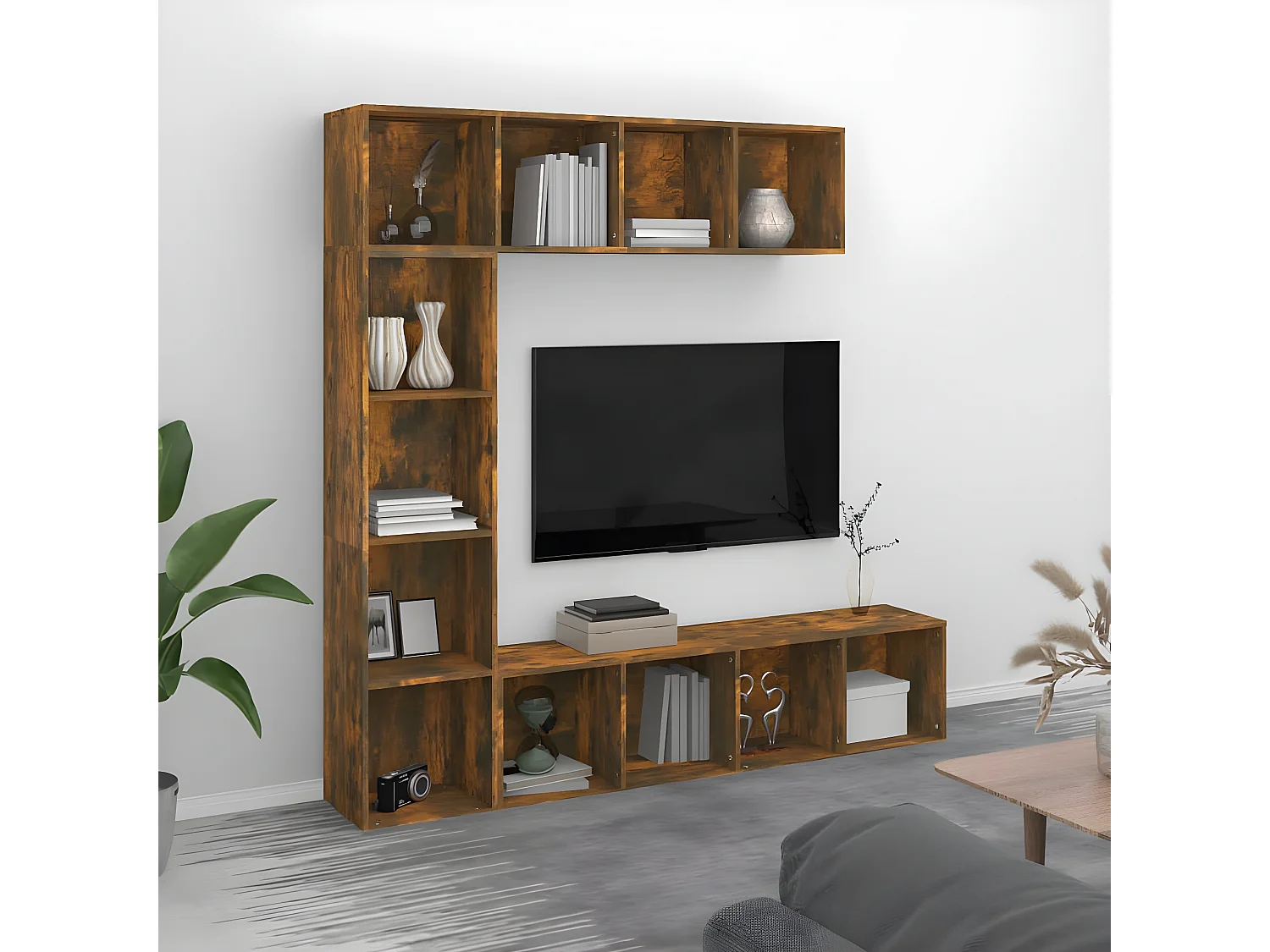 Ensemble bibliothèque/meuble TV 3 pièces Chêne fumé 180x30x180 cm