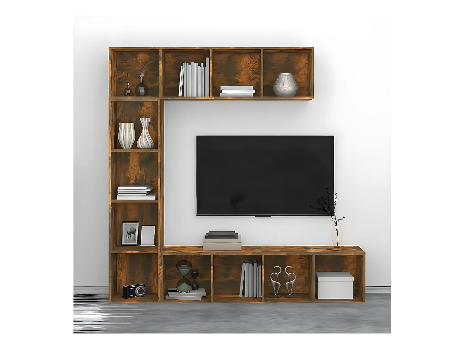 Ensemble bibliothèque/meuble TV 3 pièces Chêne fumé 180x30x180 cm