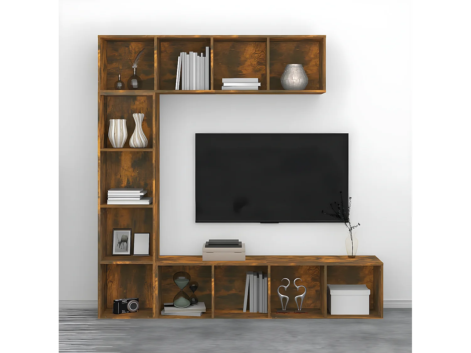 Ensemble bibliothèque/meuble TV 3 pièces Chêne fumé 180x30x180 cm