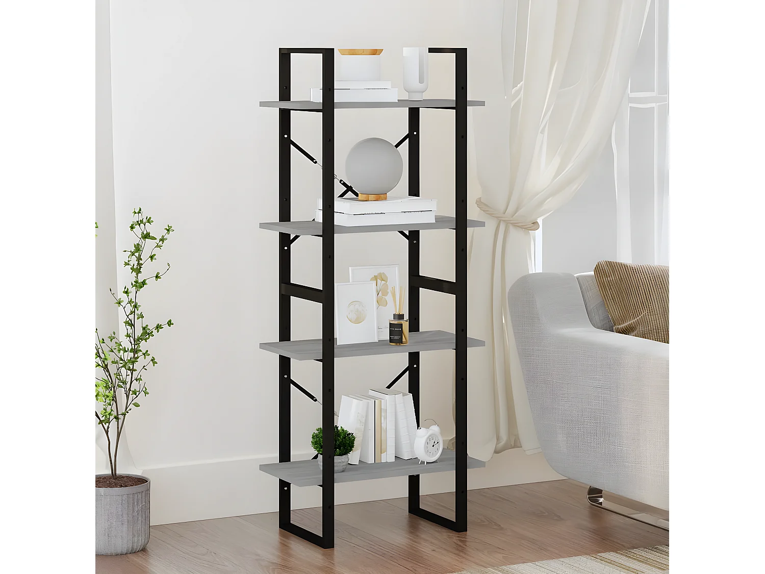 Bibliothèque 4 niveaux Sonoma gris 60x30x140 cm Bois