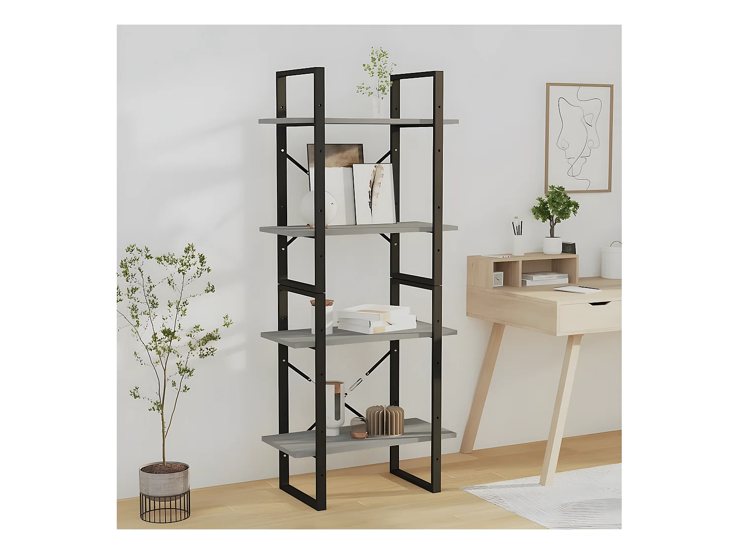 Bibliothèque 4 niveaux Sonoma gris 60x30x140 cm Bois