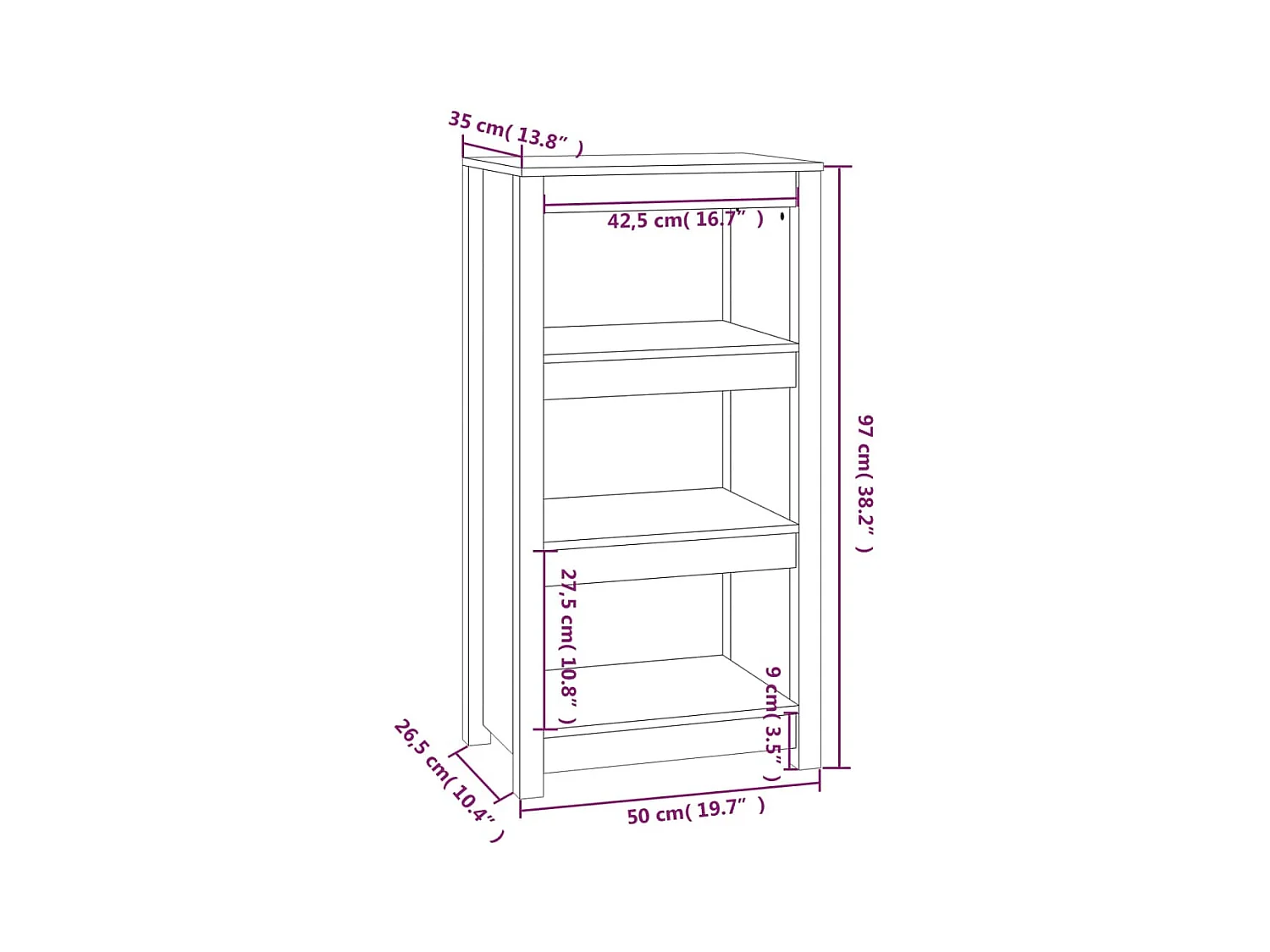 Estantería madera maciza de pino gris 50x35x97 cm
