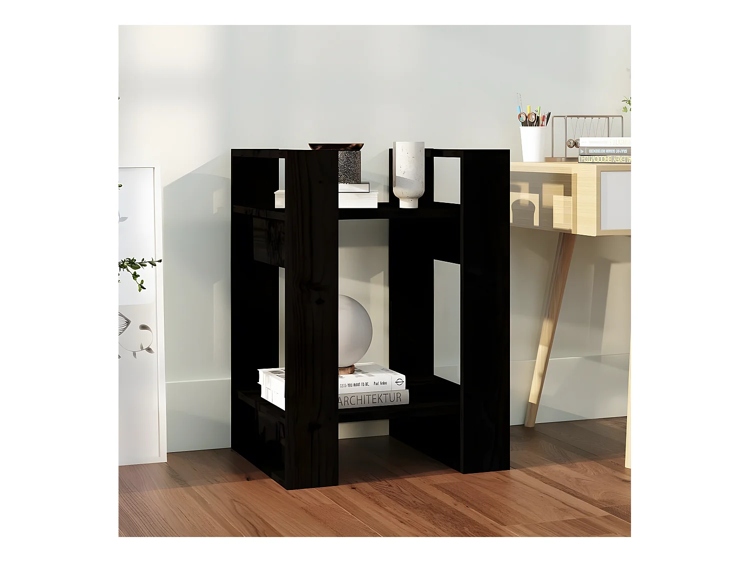 Bibliothèque/Séparateur de pièce Noir 41x35x57 cm Pin solide