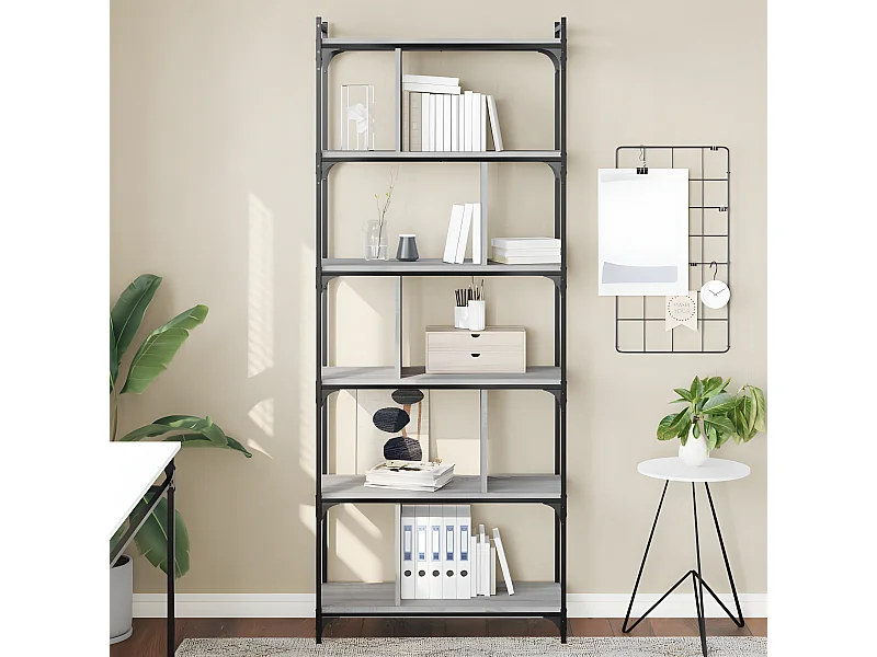 Boekenkast 6-laags 76x32x192 cm bewerkt hout grijs sonoma