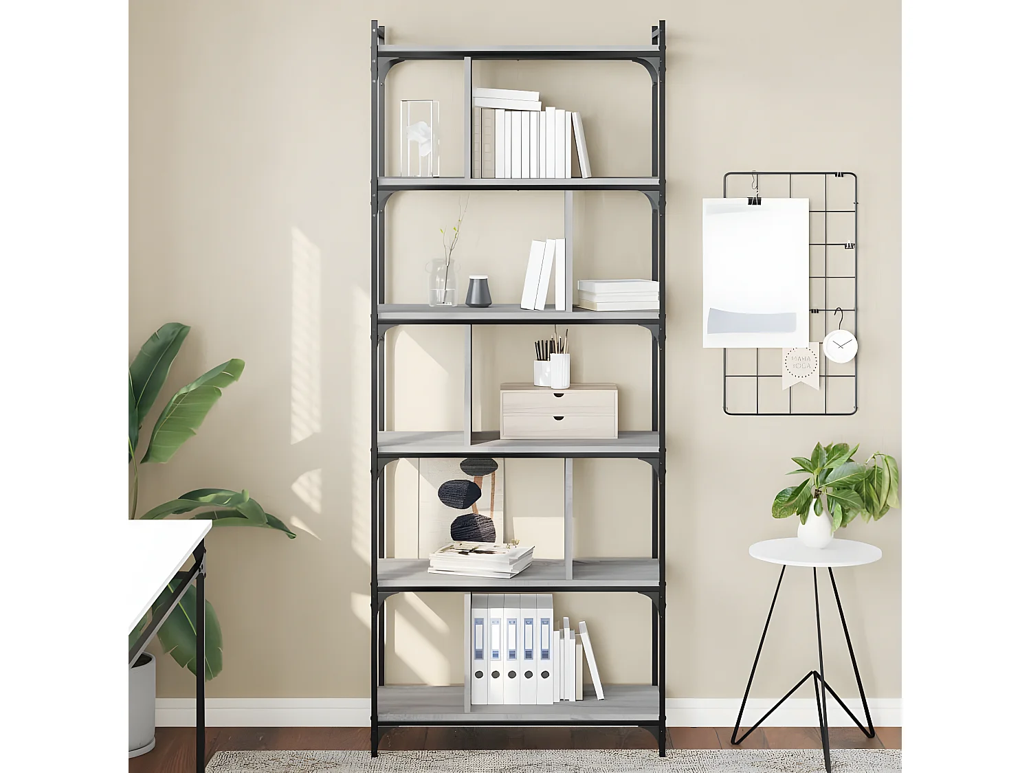 Bibliothèque 6niveaux sonoma gris 76x32x192cm bois d'ingénierie