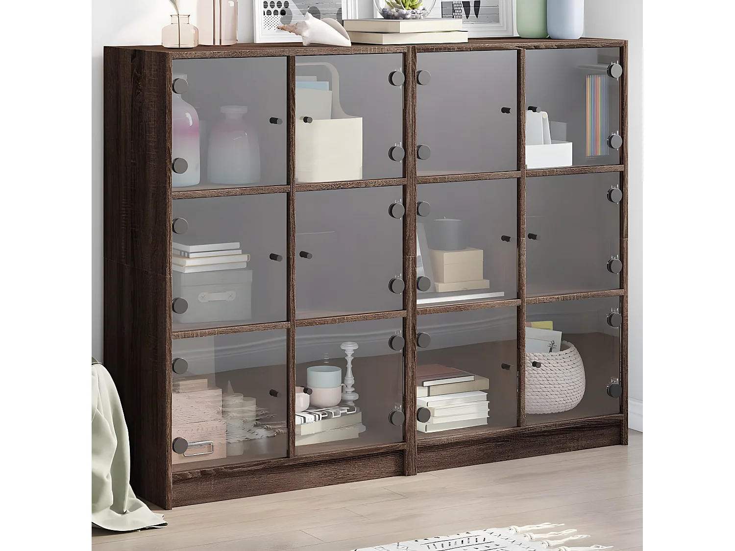 Estantería con puertas madera marrón roble 136x37x109 cm