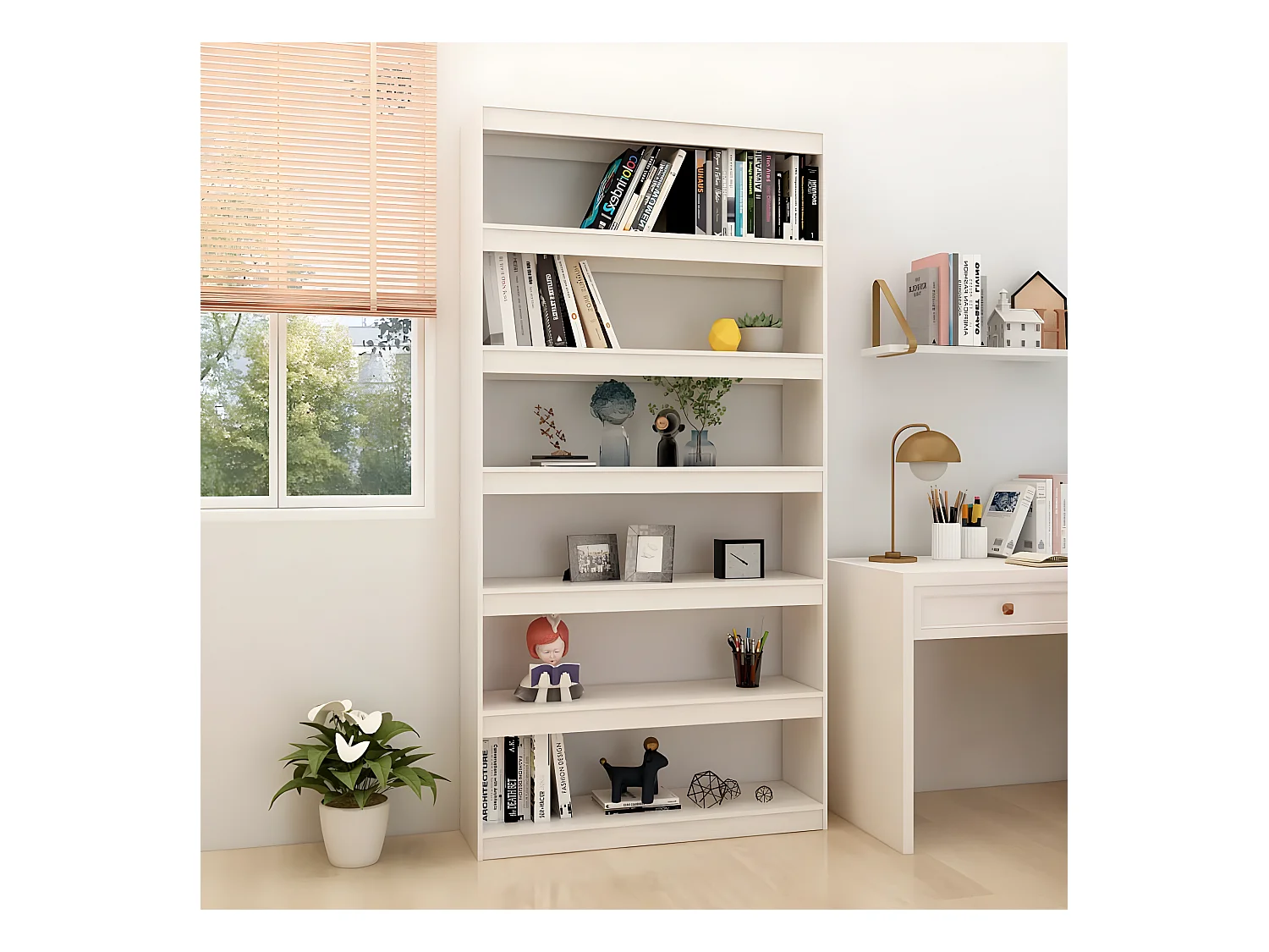 Estantería divisor de espacios madera pino blanco 100x30x200 cm