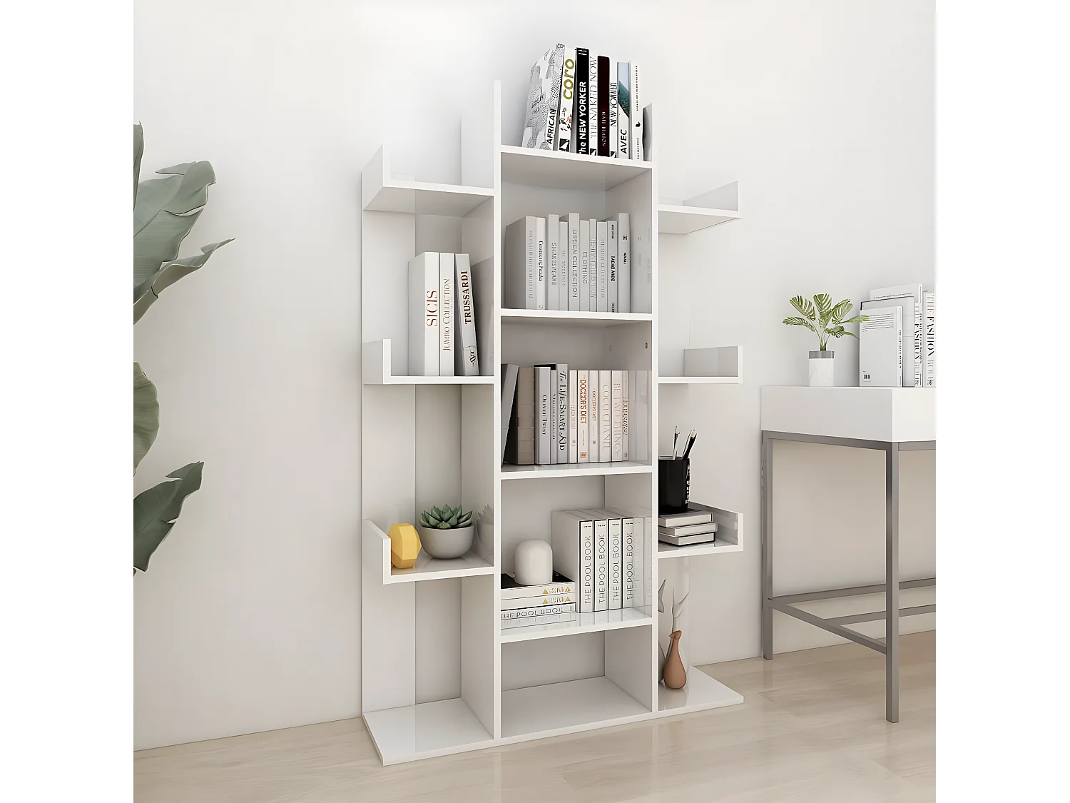 Bibliothèque Blanc brillant 86x25,5x140 cm Aggloméré