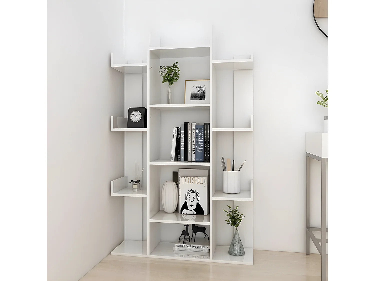 Bibliothèque Blanc brillant 86x25,5x140 cm Aggloméré