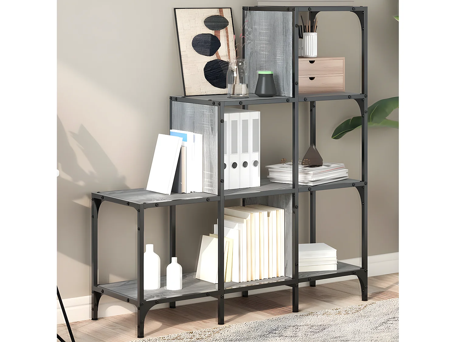 Bibliothèque sonoma gris 92x30x102 cm bois ingénierie et métal