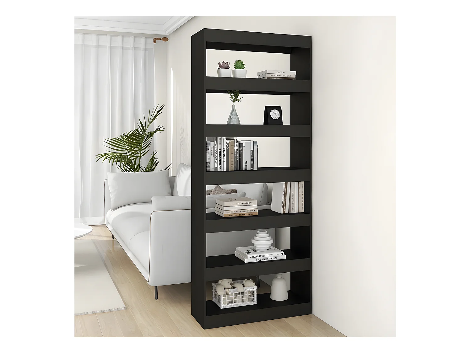 Bibliothèque/Séparateur de pièce noir bois d'ingénierie