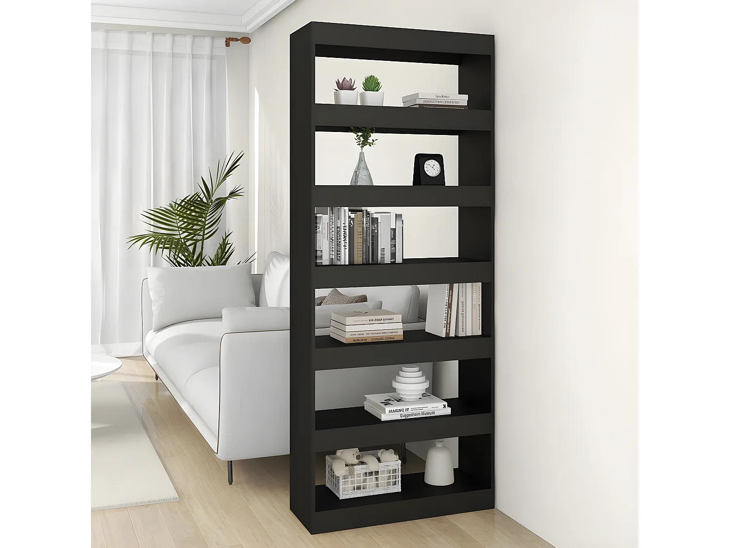 Estantería/divisor madera de ingeniería negro 80x30x198 cm