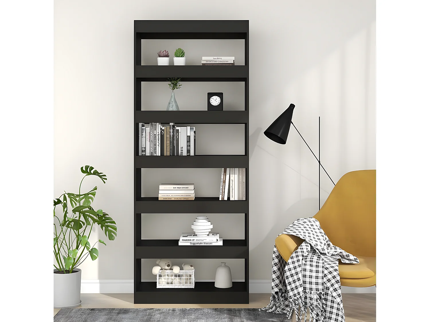 Estantería/divisor madera de ingeniería negro 80x30x198 cm