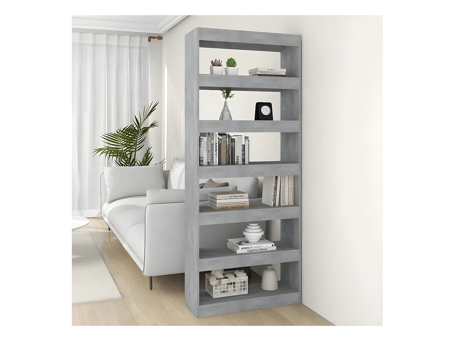 Bibliothèque de séparation Gris béton 80x30x198 cm Aggloméré
