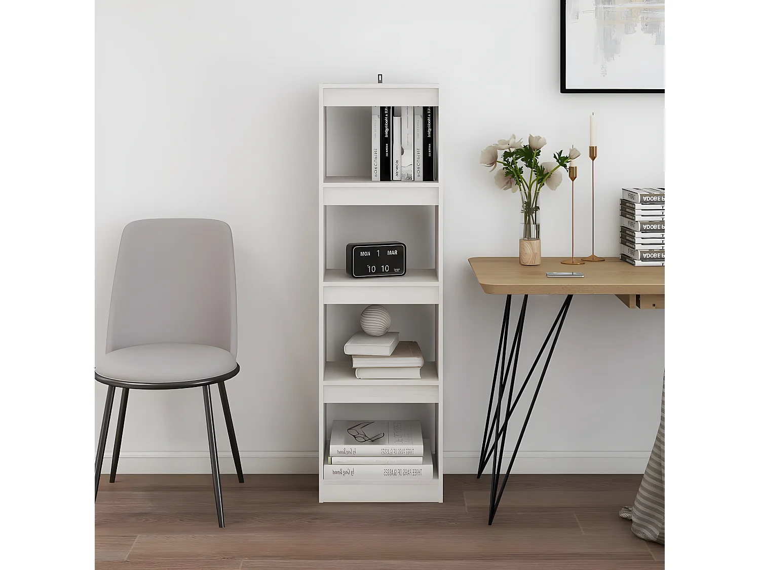 Bibliothèque/Séparateur de pièce Blanc 40x30x135,5cm Pin massif