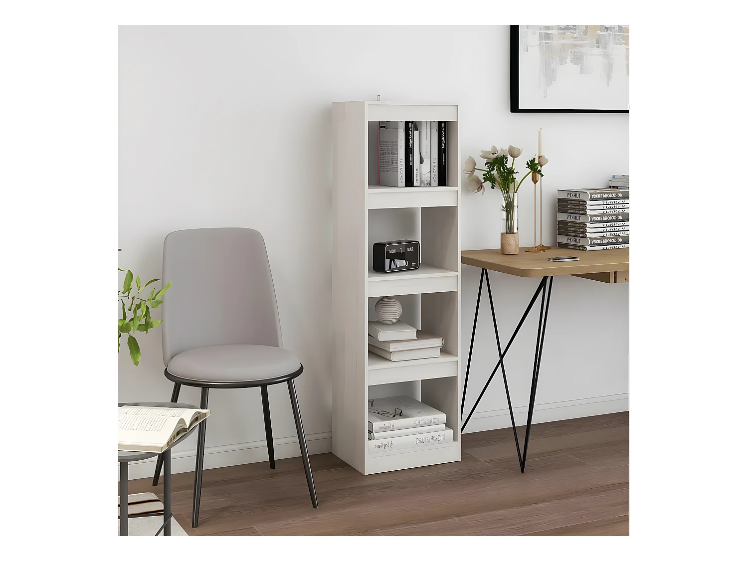 Bibliothèque/Séparateur de pièce Blanc 40x30x135,5cm Pin massif