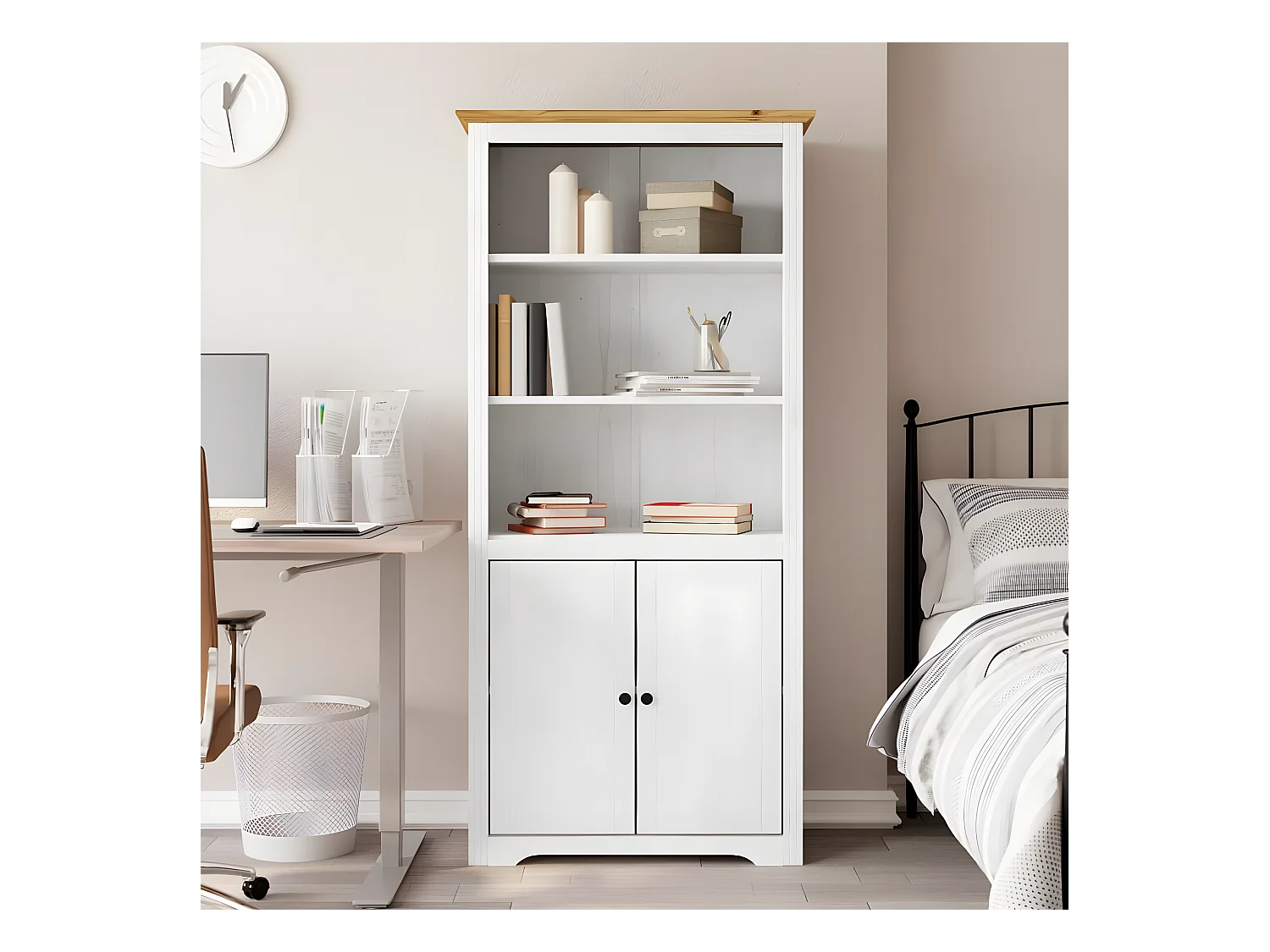 Bibliothèque BODO blanc and marron 80x40x172cm bois massif pin