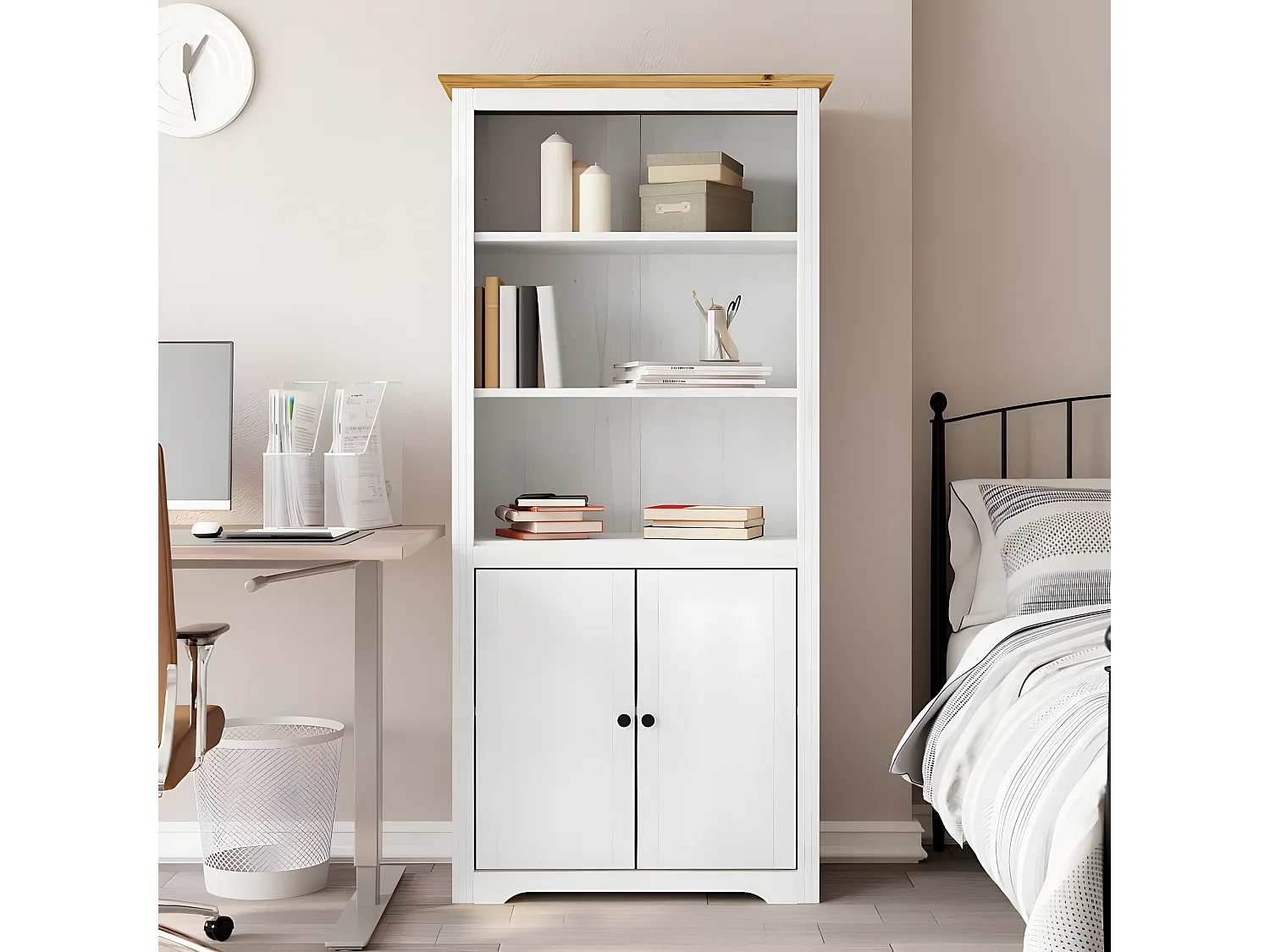 BoekenkastukkenBODO 82x40x173 cm massief grenenhout wit en bruin