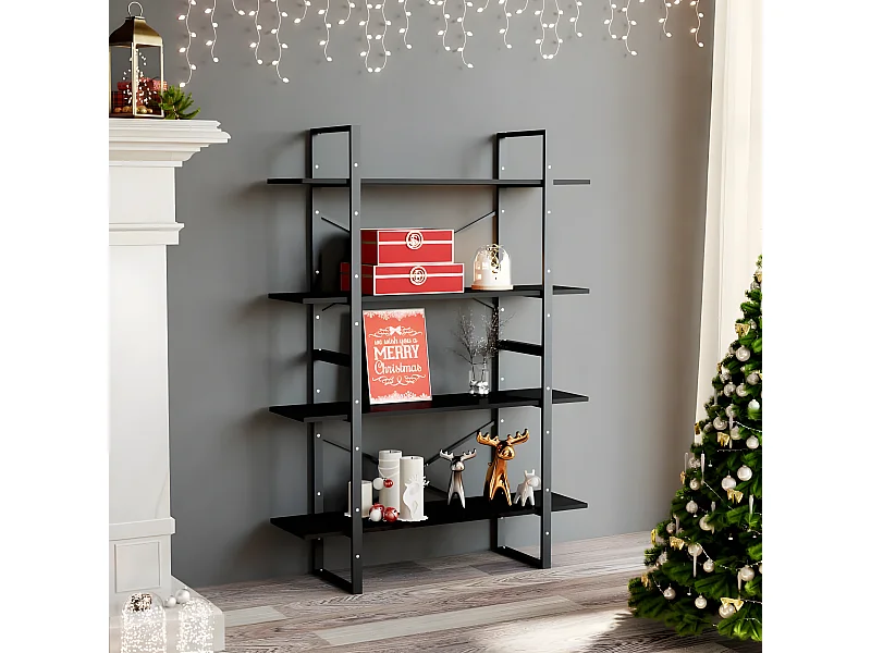 Bibliothèque à 4 niveaux Noir 100x30x140 cm Aggloméré