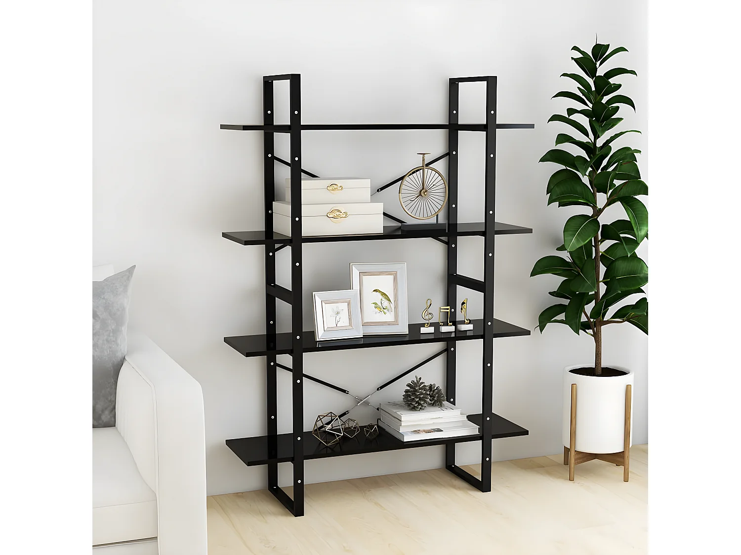 Bibliothèque à 4 niveaux Noir 100x30x140 cm Aggloméré