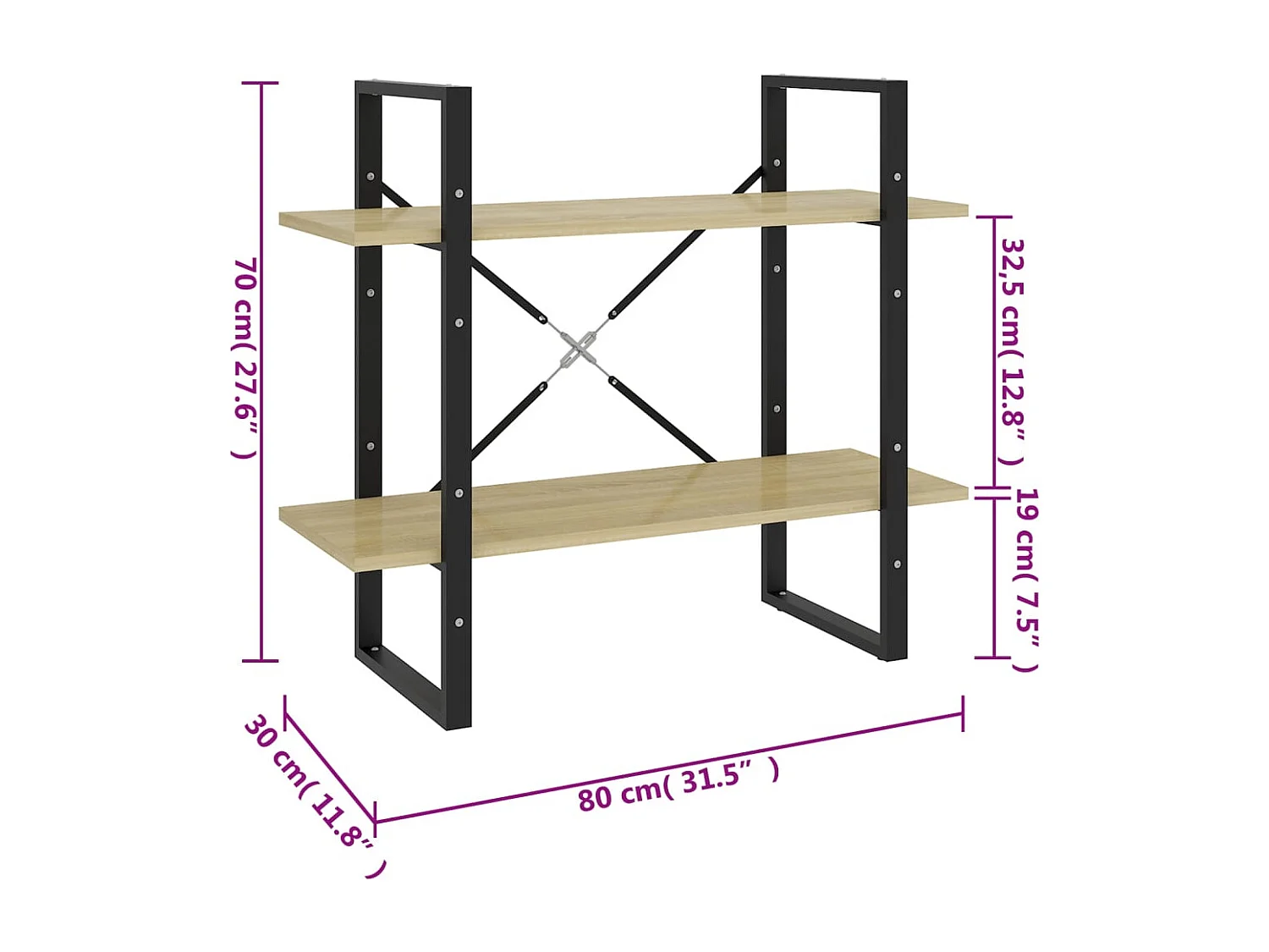 Bibliothèque à 2 niveaux Chêne sonoma 80x30x70 cm Aggloméré