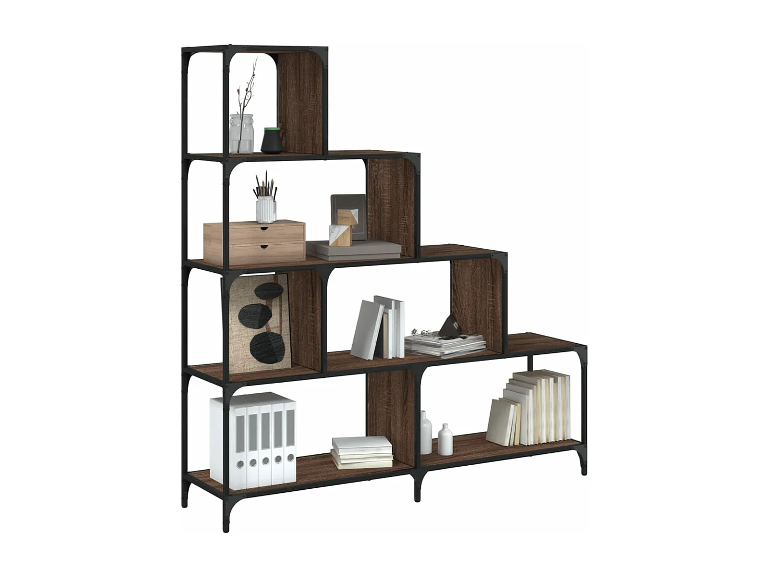 Bibliothèque à 4 niveaux chêne marron bois d'ingénierie