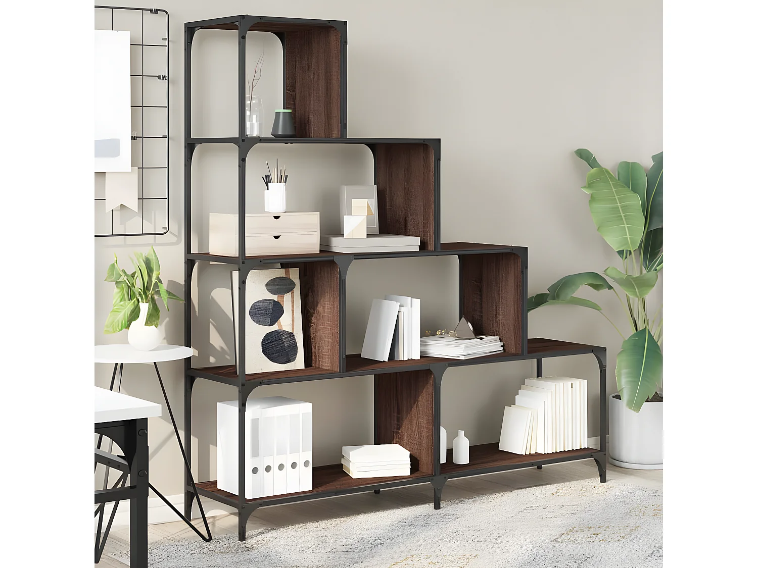 Bibliothèque à 4 niveaux chêne marron bois d'ingénierie