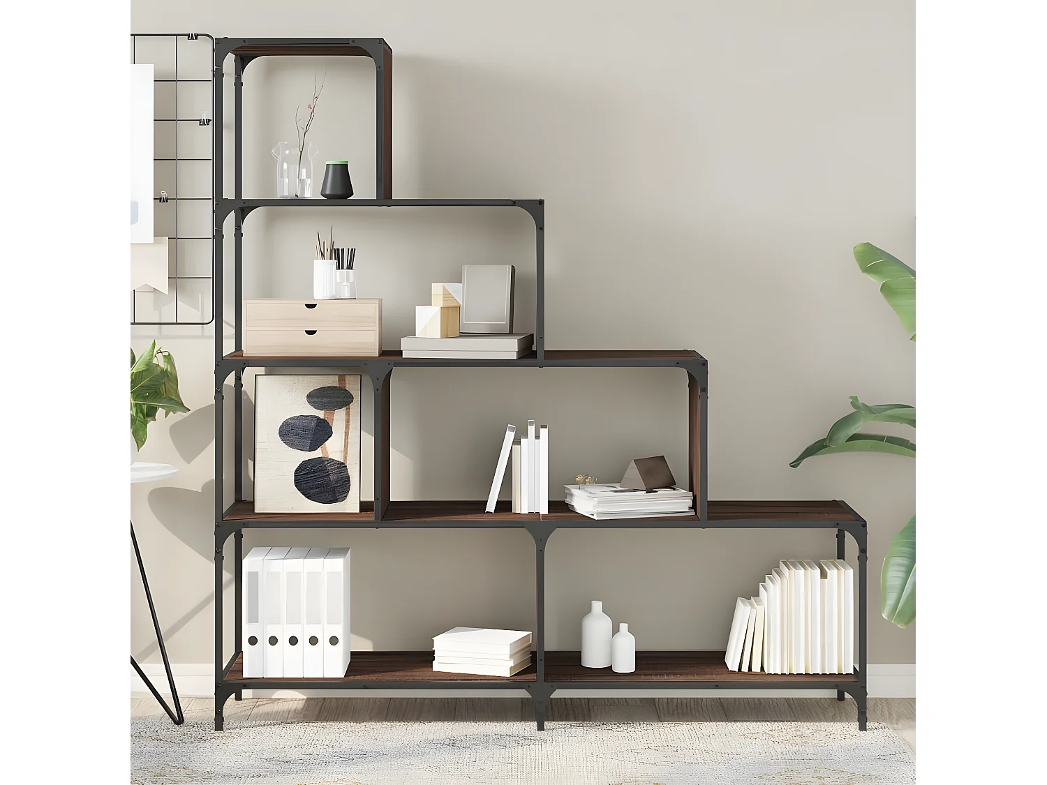 Bibliothèque à 4 niveaux chêne marron bois d'ingénierie