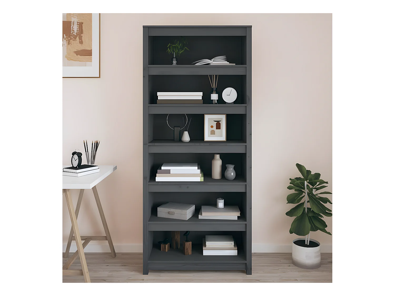 Bibliothèque Gris 80x35x183 cm Bois de pin massif