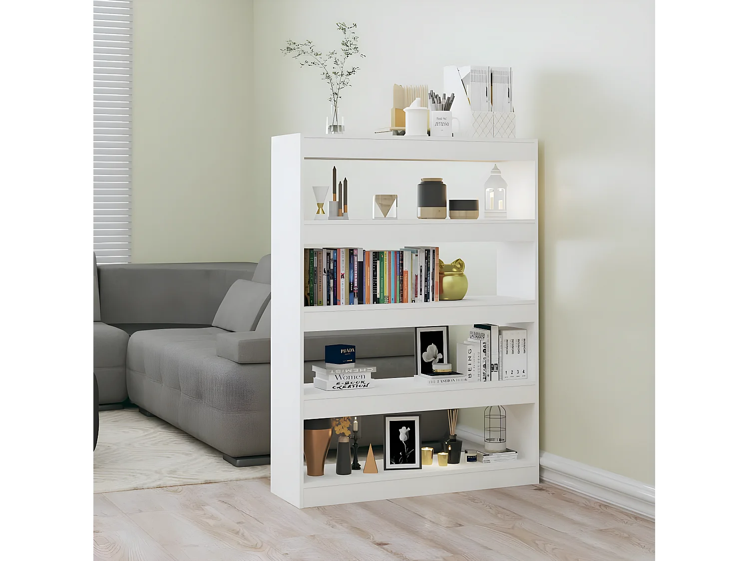 Bibliothèque/Séparateur de pièce Blanc brillant 100x30x135 cm