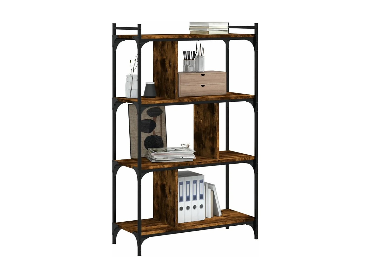 Bibliothèque 4 niveaux chêne fumé 76x32x123cm bois d'ingénierie