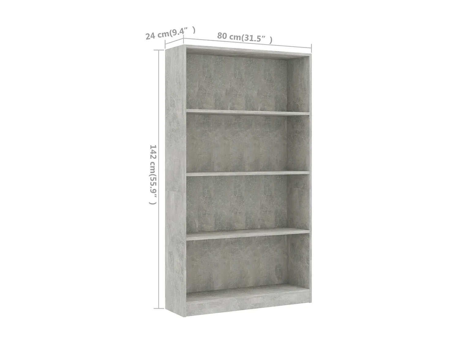 Estante 4 prateleiras 80x24x142 cm contrapla. cinzento cimento