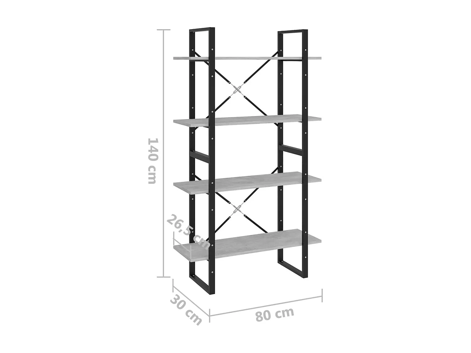 Estante 4 prateleiras 80x30x140 cm contrapl. cinzento-cimento