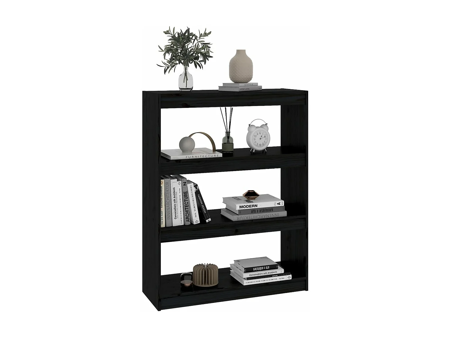 Bibliothèque/Séparateur de pièce Noir 80x30x103,5 cm Pin solide
