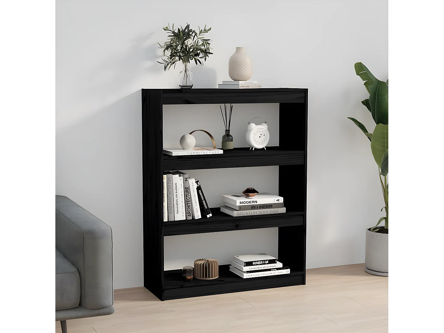Bibliothèque/Séparateur de pièce Noir 80x30x103,5 cm Pin solide