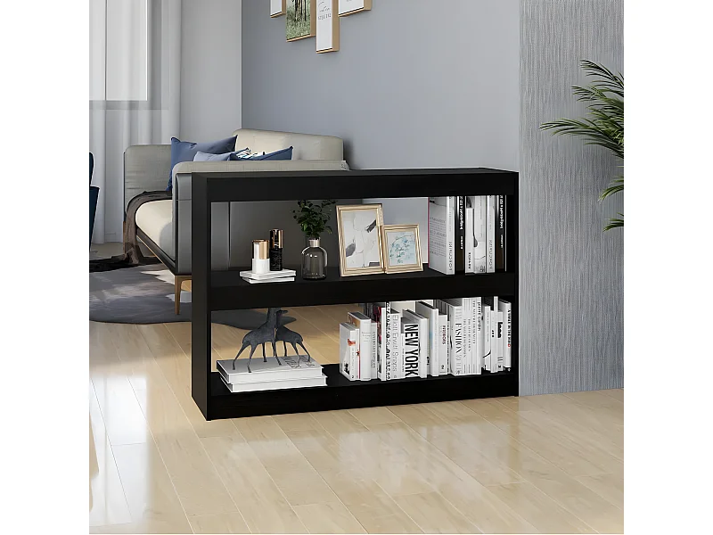 Bibliothèque/Séparateur de pièce Noir 100x30x71,5 cm Pin massif