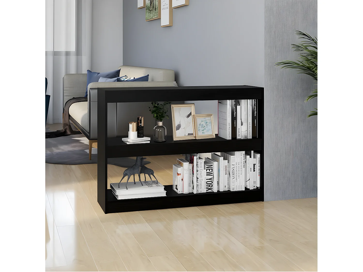 Bibliothèque/Séparateur de pièce Noir 100x30x71,5 cm Pin massif