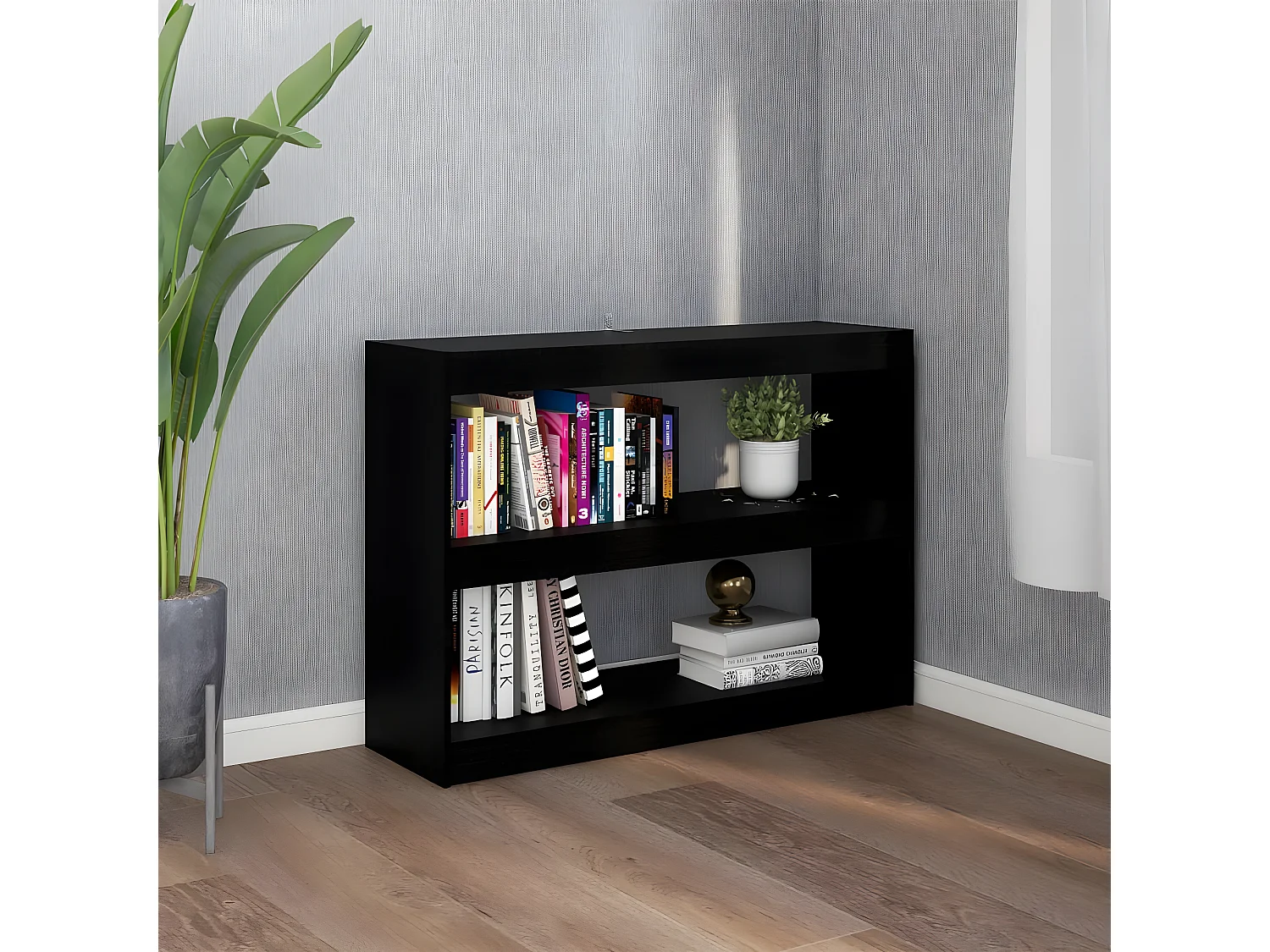 Bibliothèque/Séparateur de pièce Noir 100x30x71,5 cm Pin massif