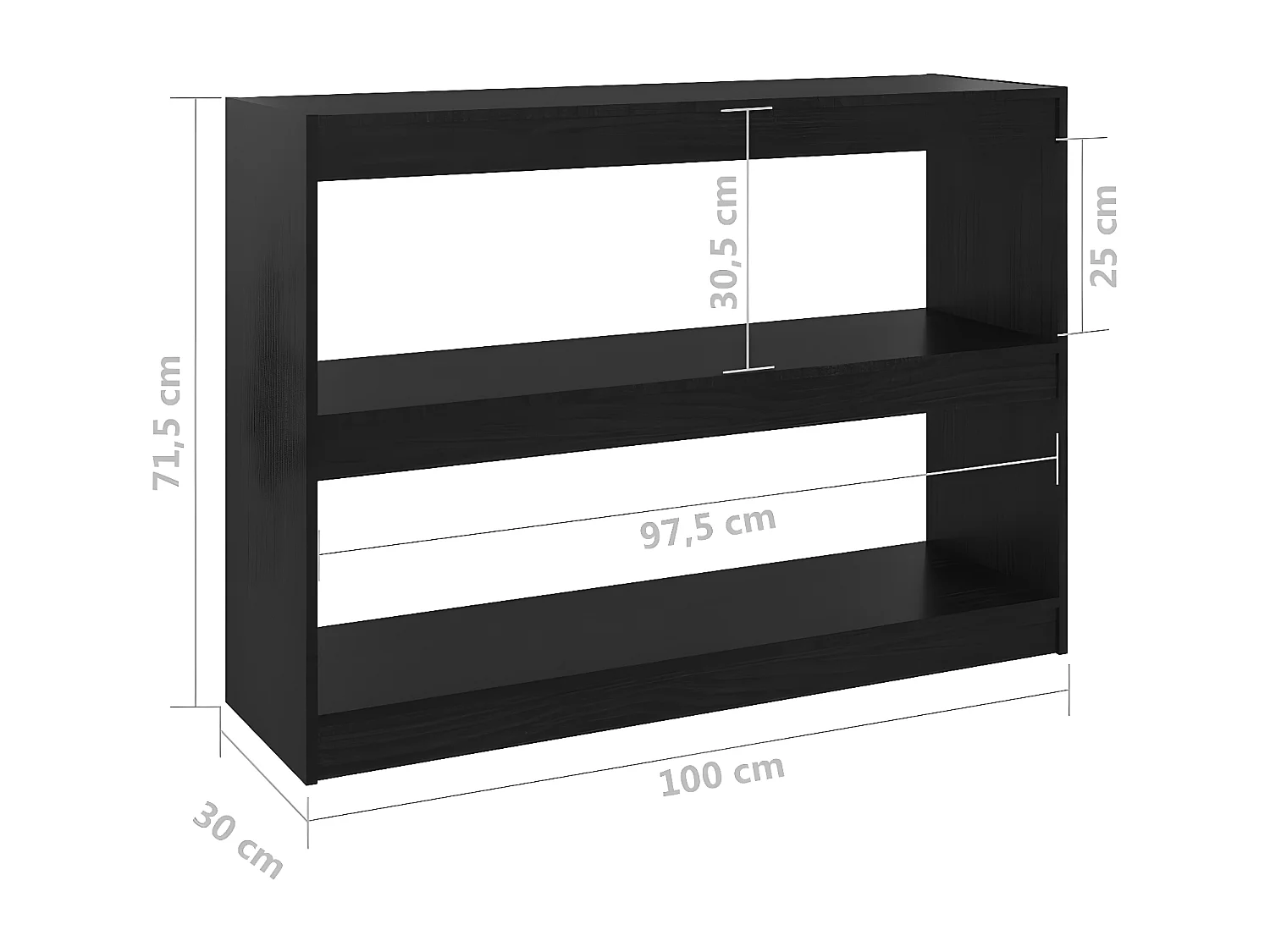 Estantería/divisor de espacios madera pino negro 100x30x71,5 cm